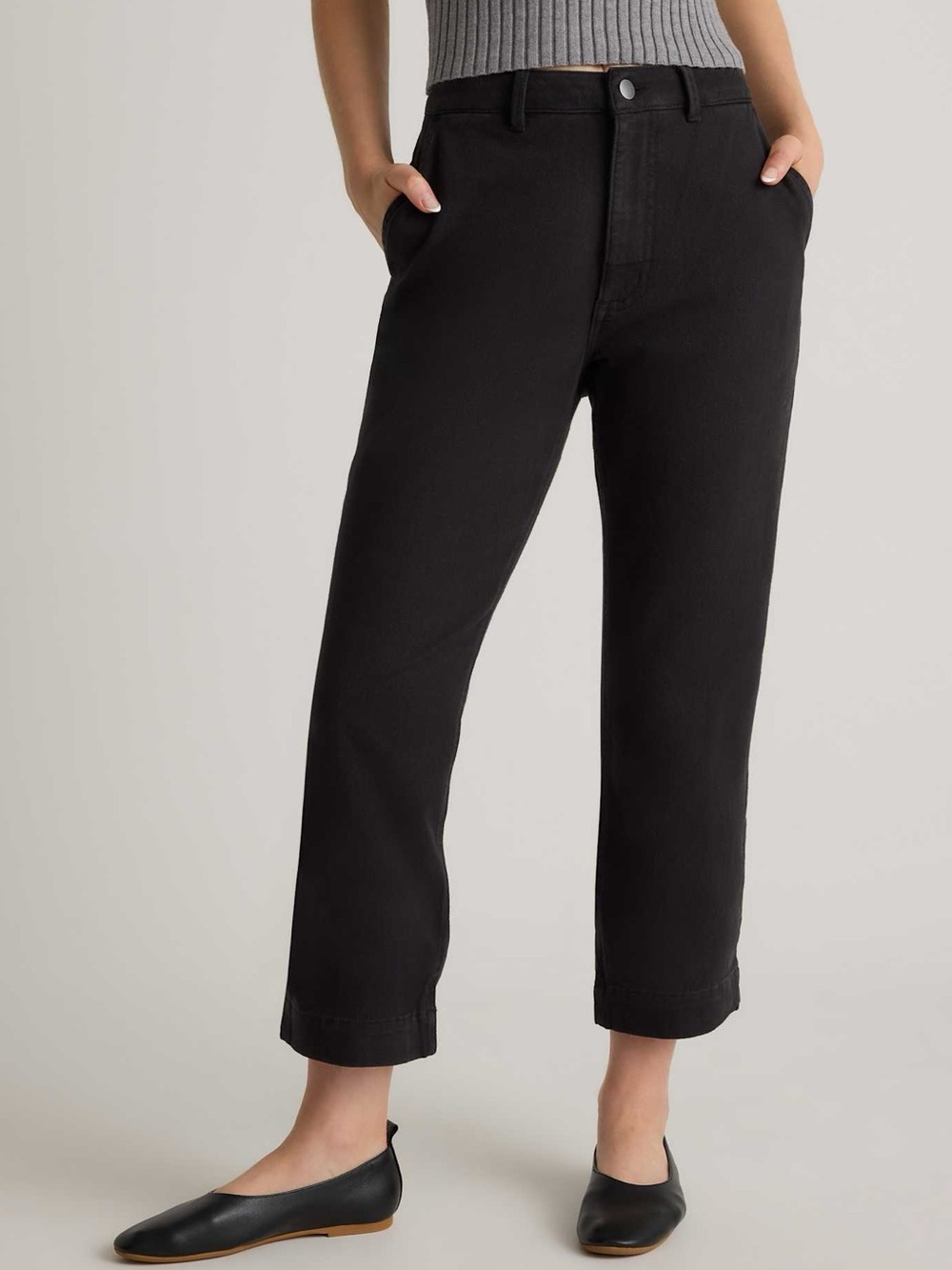 Quince Organic Stretch Cotton Twill Straight Leg Cropped Pants Black Size 2